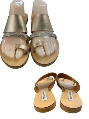 Steve Madden Gold Metallic Toe-Ring Slide Sandals S9